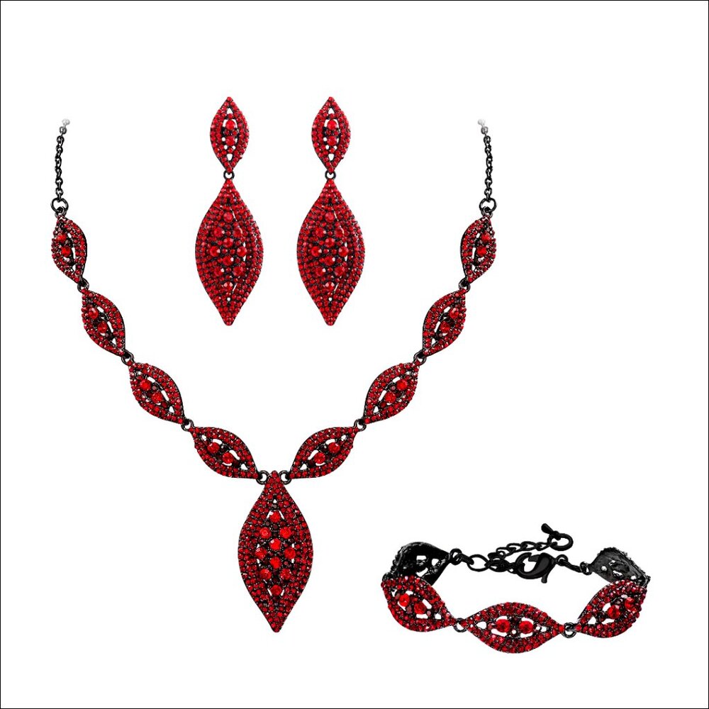 Rhinestone Crystal Bridal Jewelry Set with Leaf Necklace and Earrings
